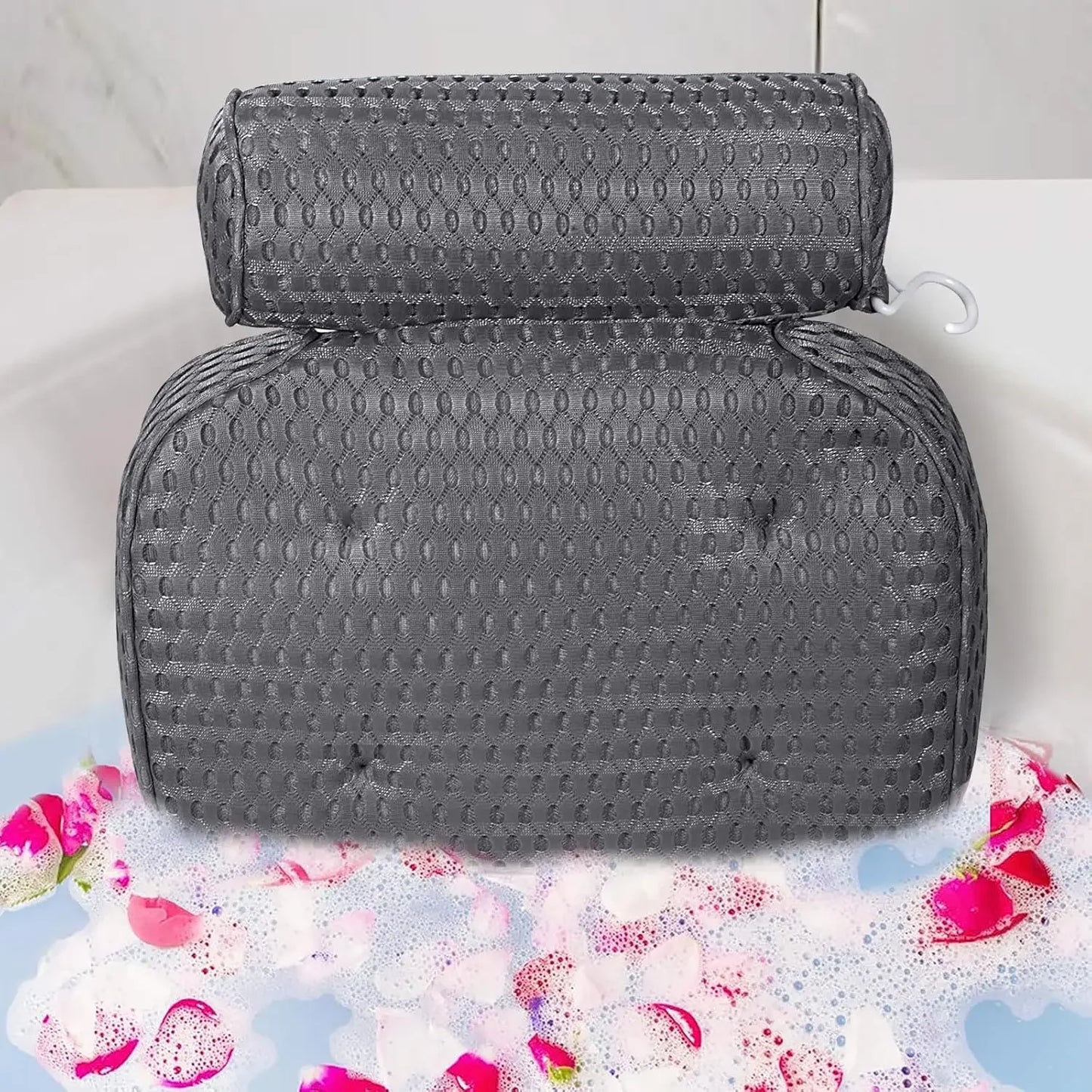Comfortable Bathtub Pillow for Neck and Back Support, Gray Bath Accessories with Suction Cups Peaceful Pleasures Health and Wellness United States