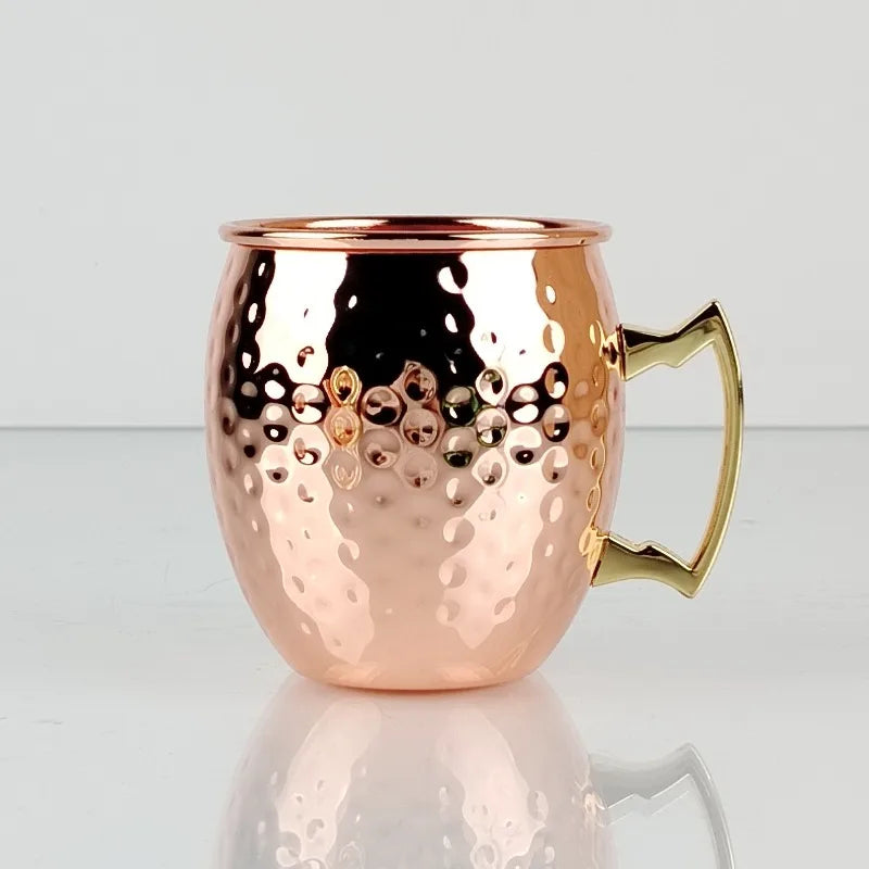 New Stainless Steel Moscow Mule Beer Mugs Metal Copper Plated Hammered Anti-fall Beer Mug Cocktai Mugs Bar Banquet Drink Mugs Peaceful Pleasures Health and Wellness