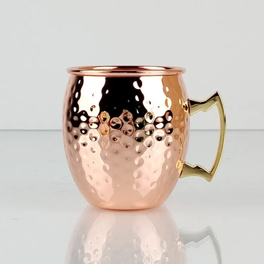 New Stainless Steel Moscow Mule Beer Mugs Metal Copper Plated Hammered Anti-fall Beer Mug Cocktai Mugs Bar Banquet Drink Mugs Peaceful Pleasures Health and Wellness