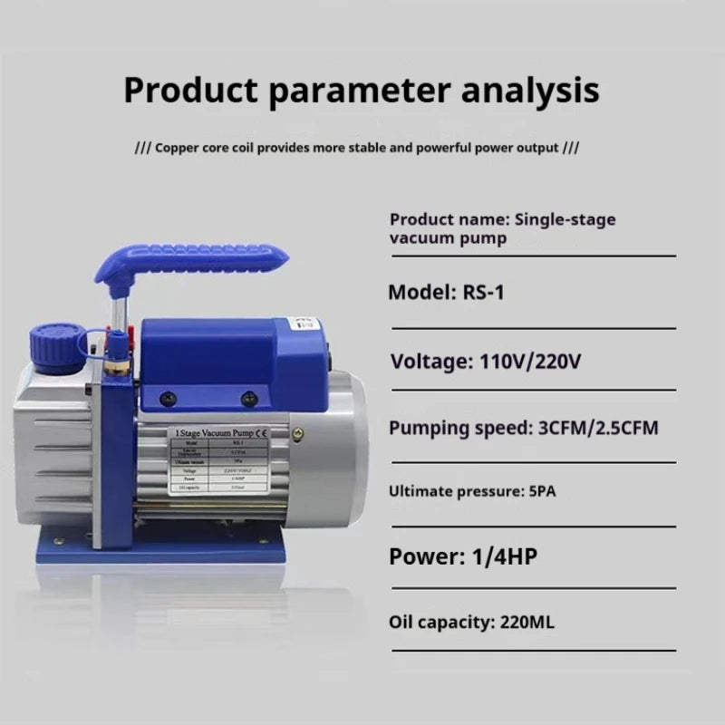RS-1 Single-stage 1-liter 3CFM Vacuum Pump, Refrigeration Maintenance Pump VALUE Refrigerant 220V Universal AC Vacuum Pump Peaceful Pleasures Health and Wellness