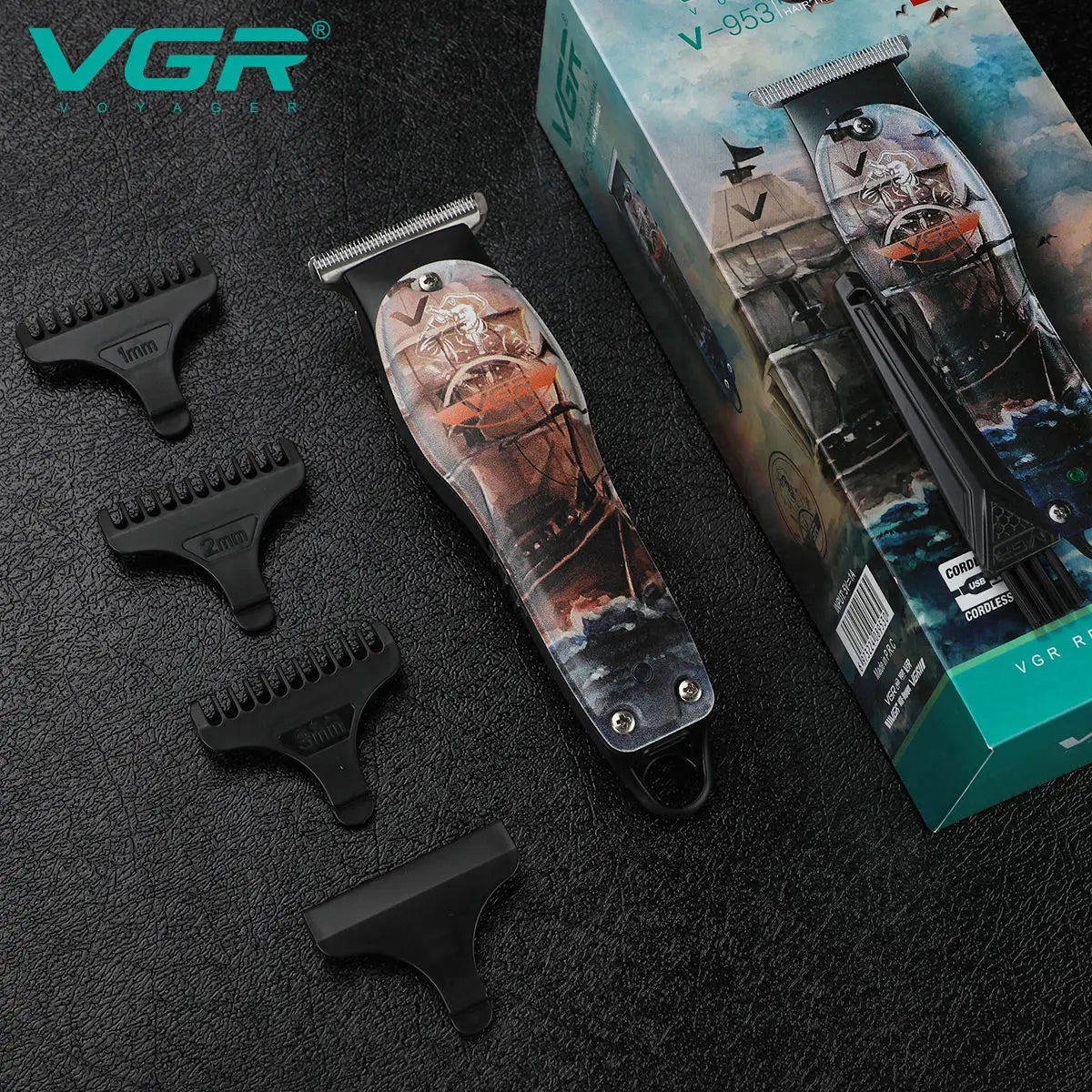 VGR V-953 Low Noise Beard Trimmer and Hair trimmer Professional Hair trimmer Charging wireless Personality Graffiti trimmer Peaceful Pleasures Health and Wellness