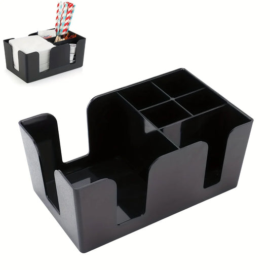 Bar Caddy with 6 Compartments, Barware Caddy, Napkin Dispenser, Plastic Bar Organizer, Heavy Duty Refillable Bar Organizer Peaceful Pleasures Health and Wellness