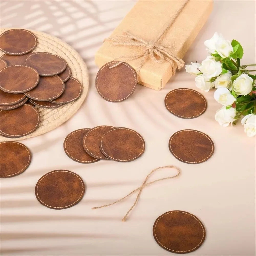 PU Leather Blank Hat Patches 6.3cm Brown – 5 or 10 Pack
