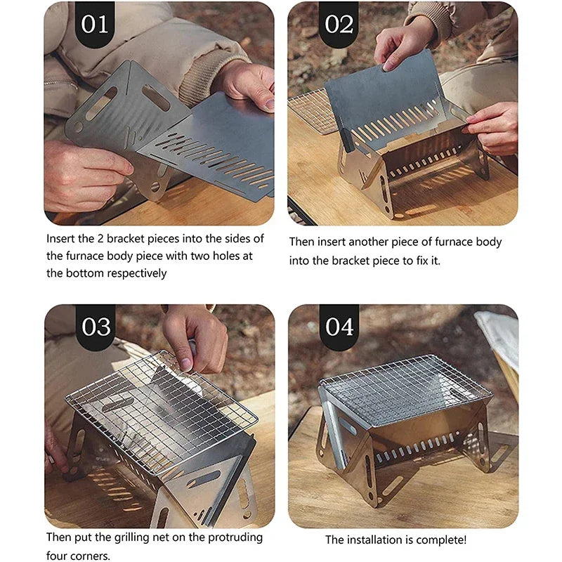 Folding Portable Camping Charcoal Grill – Stainless Steel BBQ Portable Camping Grill Peaceful Pleasures Health and Wellness