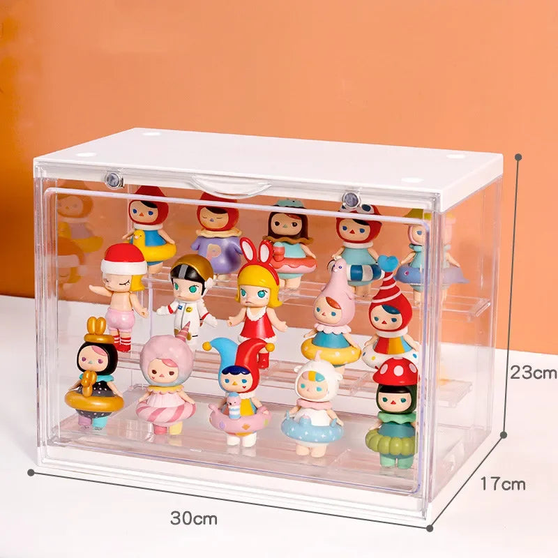 30x17x23cm Acrylic Blind Showcase Action Figures Storage Box Dolls Display Dust-proof Model Art-crafts Toys Storage Organizer Peaceful Pleasures Health and Wellness White