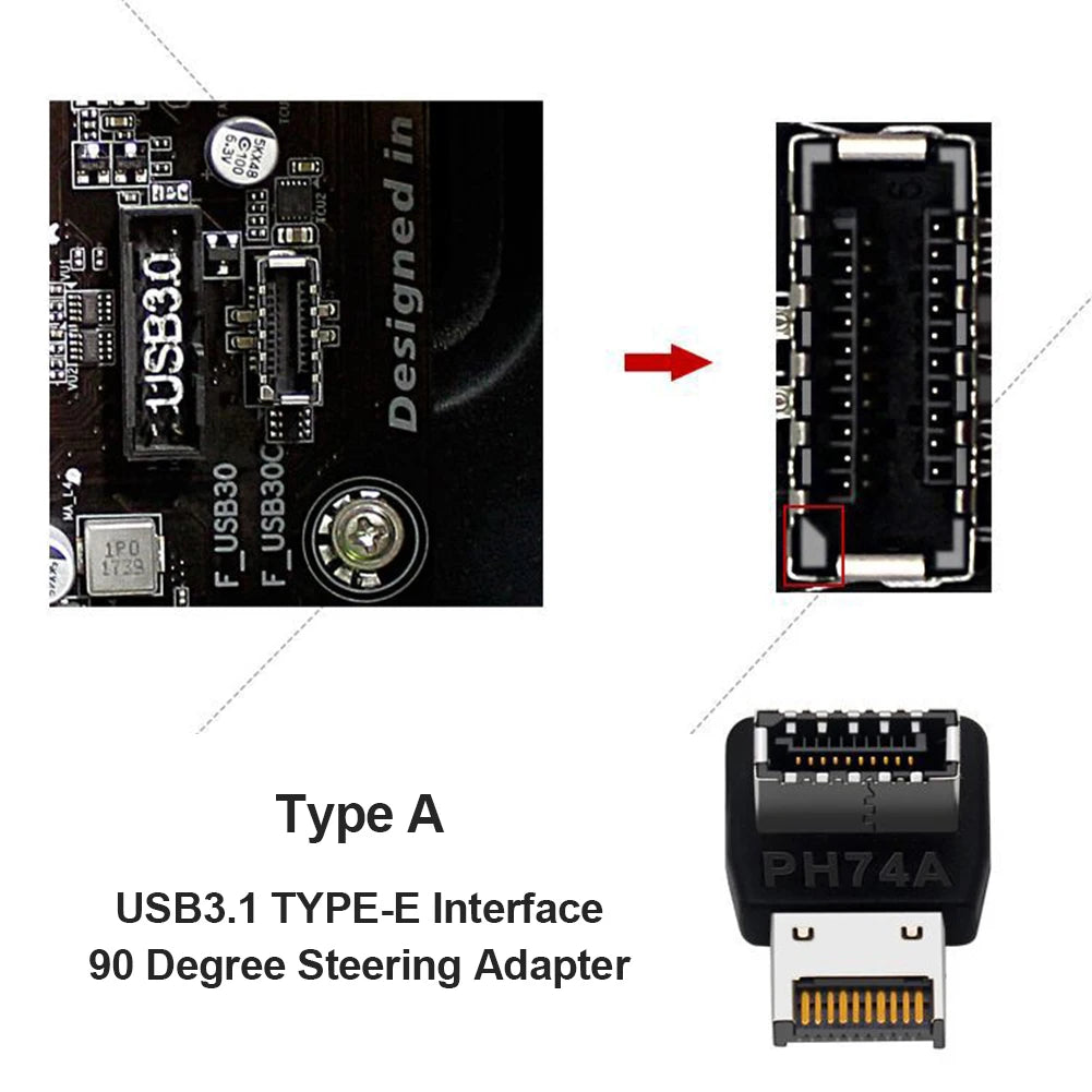 USB 3.1 Type-C 90° Internal Header Adapter – Type-E Converter