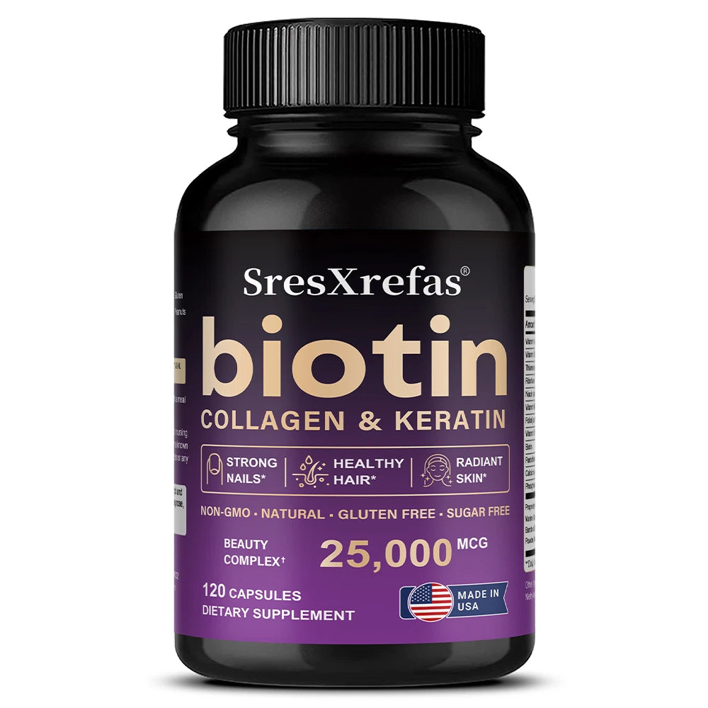 25000mcg Biotin Capsules | Collagen, Keratin & Hyaluronic Acid