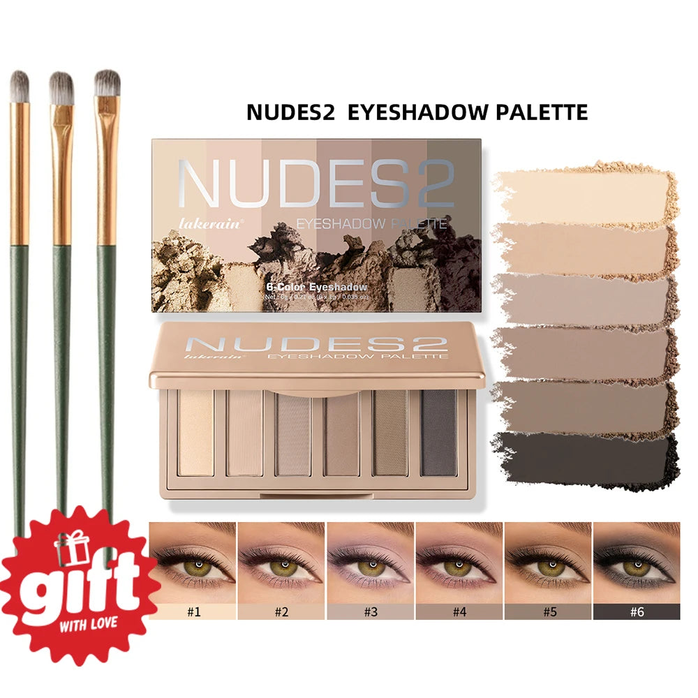 6Color Eyeshadow Palette With Free Brush 6 Color Matte High Pigment Waterproof Long Lasting Blendable Nude Makeup Peaceful Pleasures Health and Wellness