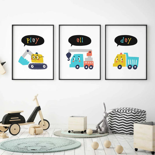 3-Piece Kids Construction Canvas Wall Art | Play All Day Print Canvas Wall Art Set Peaceful Pleasures Health and Wellness G4446-3pcs 30x40cm Unframed