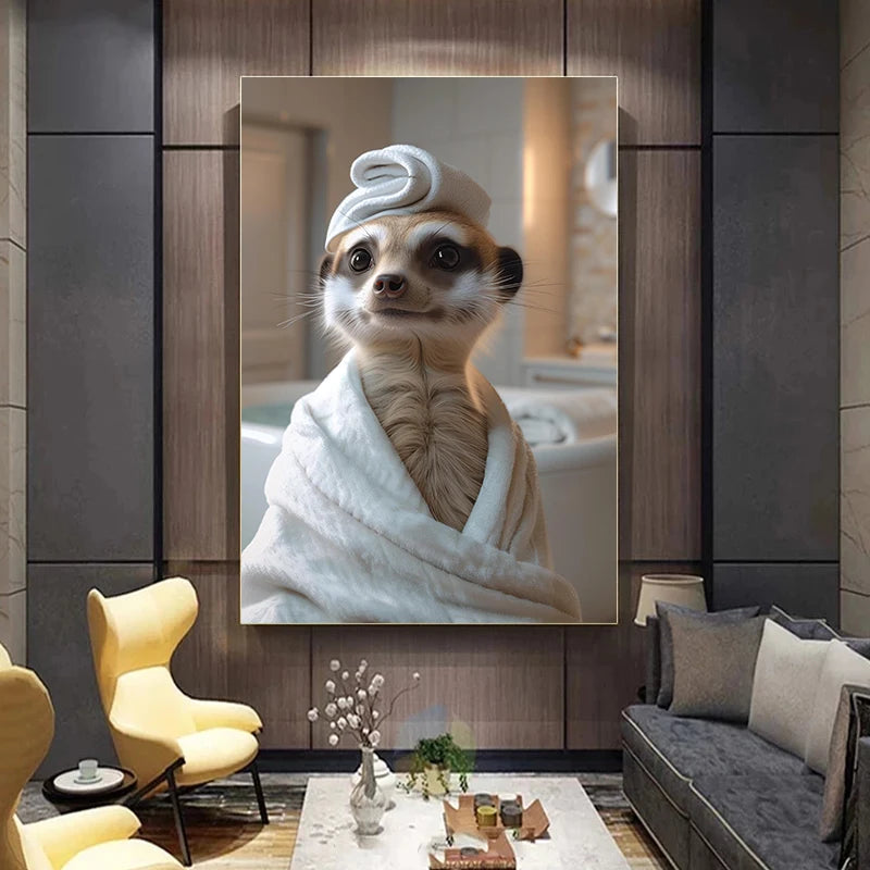 Funny Meerkat Canvas Wall Art | Cozy Animal Coffee Lover Print