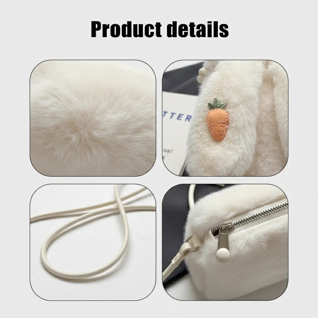 Women Faux Fur Crossbody Bag Lightweight and Stylish Rabbits Design Bag for Autumn Winter Peaceful Pleasures Health and Wellness