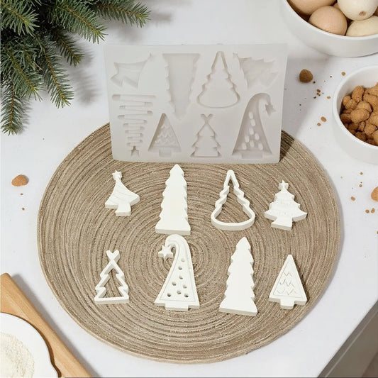 Christmas Tree Casting Mold 8-Grid Heat Resistant Ornament Crafts Mould Christmas Tree Resin Casting Molds For Festival Party Peaceful Pleasures Health and Wellness