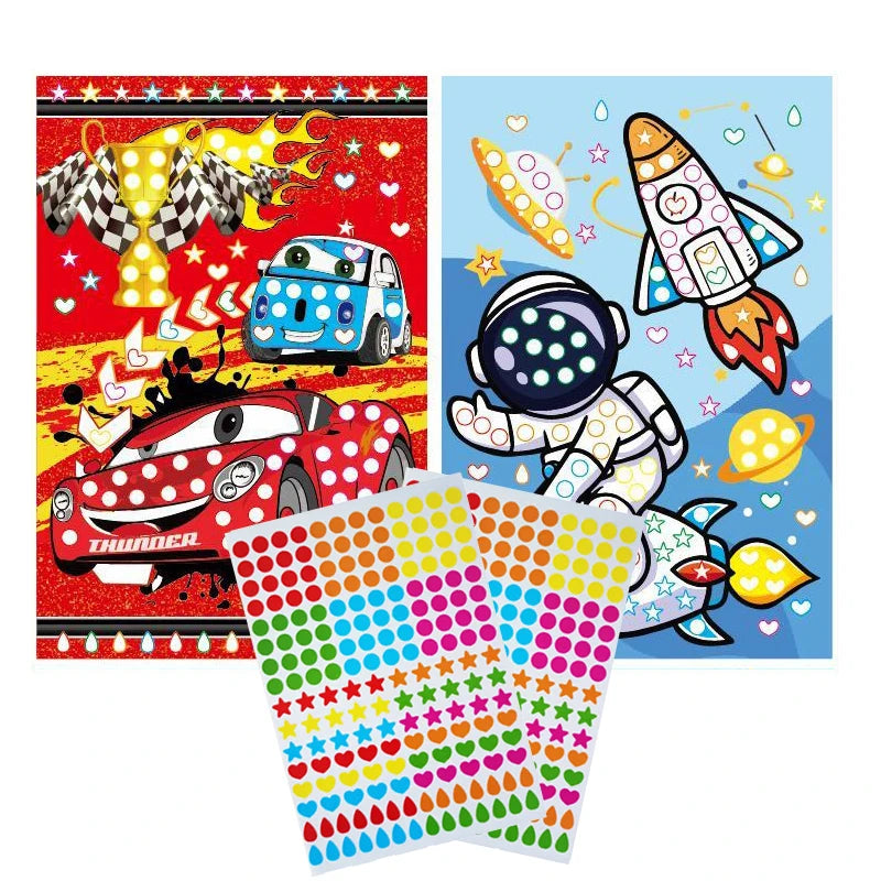 Children Colorful Round Dot Puzzle Stickers Cartoon Animal Mosaic