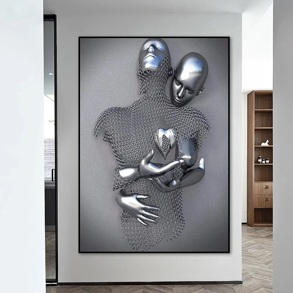 Abstract Couple Portrait Canvas Wall Art | Nordic Pop Print