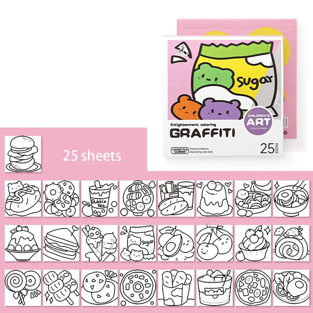 25 Sheets Cartoon Convenient Coloring Book Mini Watercolor Student