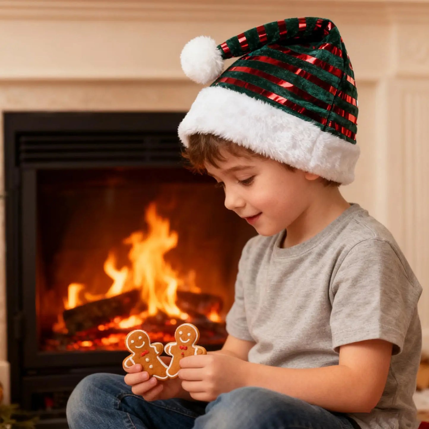 Striped Velvet Santa Hat | Unisex Christmas Hat for Adults & Kids