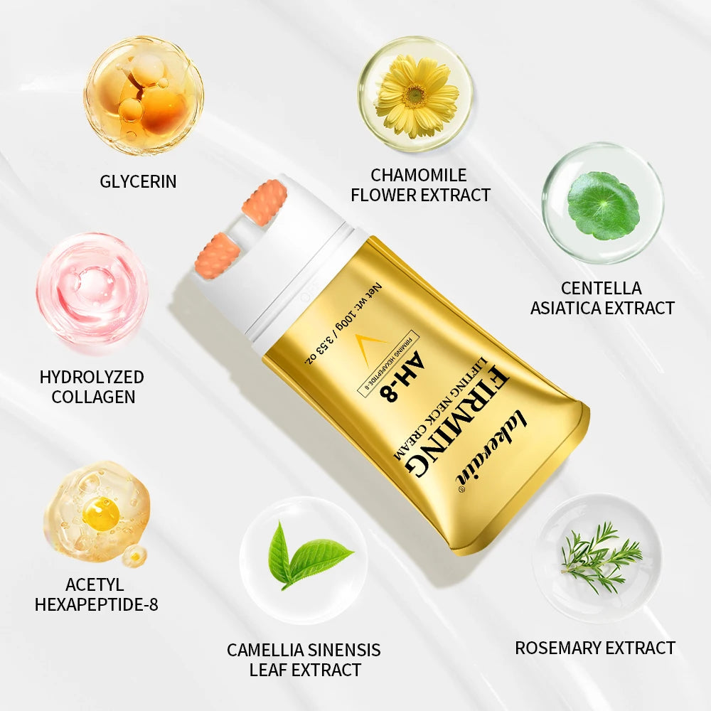 AH-8 Firming Lifting Neck Cream Deep Moisturizing Firms Neck Loose Skin Roller Design Smooth Fine Lines Wrinkles Neck Cream Peaceful Pleasures Health and Wellness