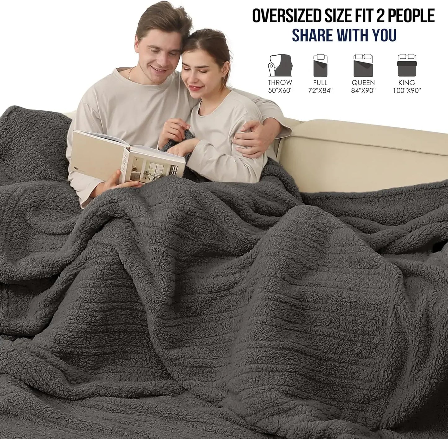 Dual Control Electric Heated Blanket with 5 Heat Levels, Auto Off, Washable, ETL Certified, Dark Gray Peaceful Pleasures Health and Wellness