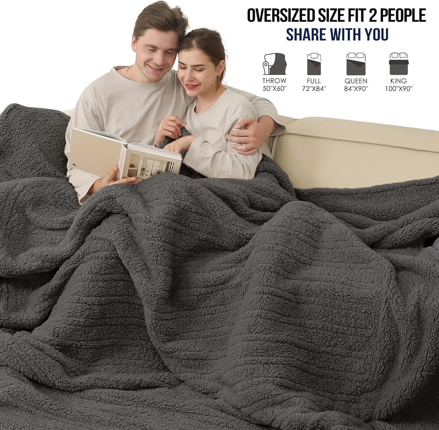 Dual Control Electric Heated Blanket with 5 Heat Levels, Auto Off, Washable, ETL Certified, Dark Gray Peaceful Pleasures Health and Wellness