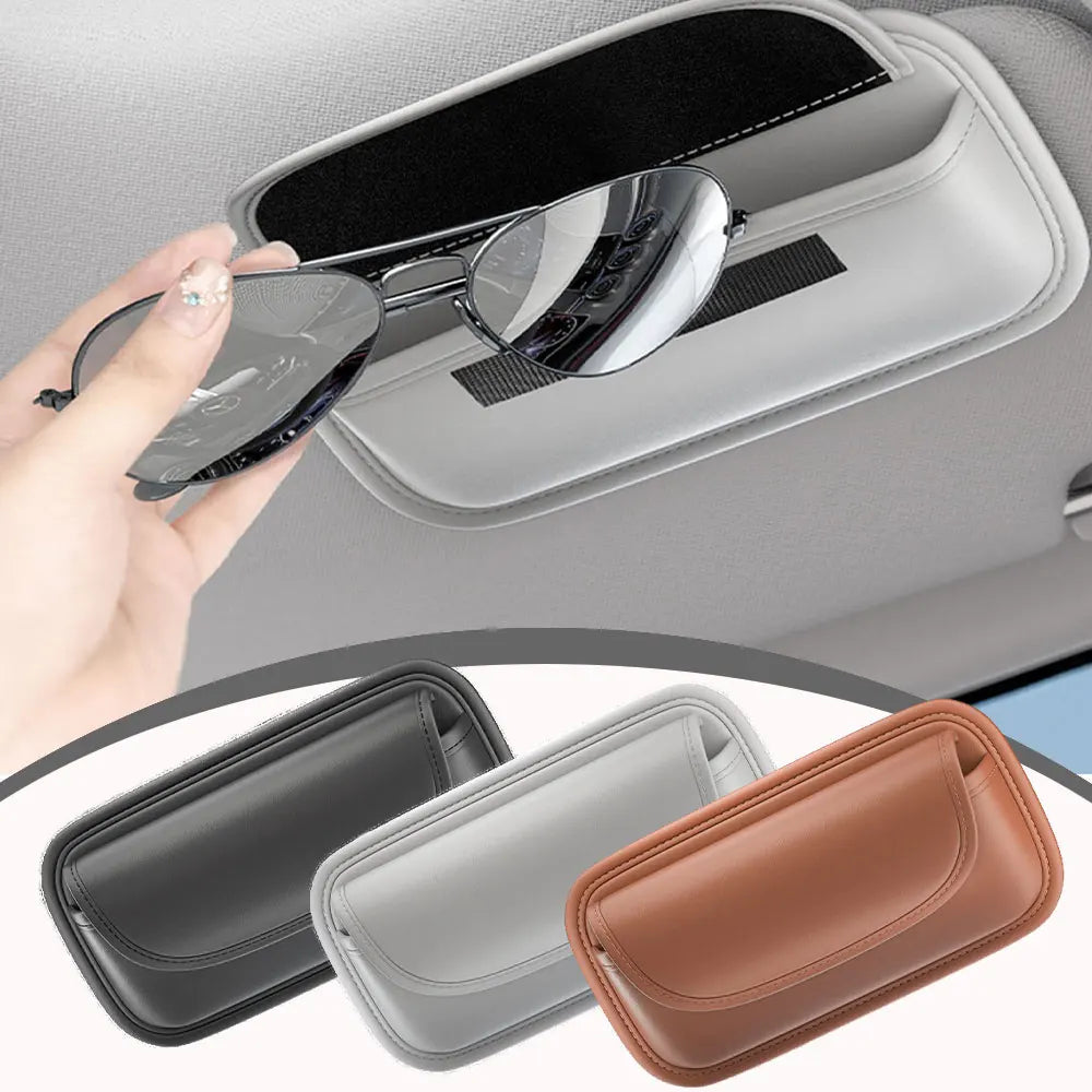 PU Leather Car Sun Visor Sunglasses Holder & Eyeglass Case