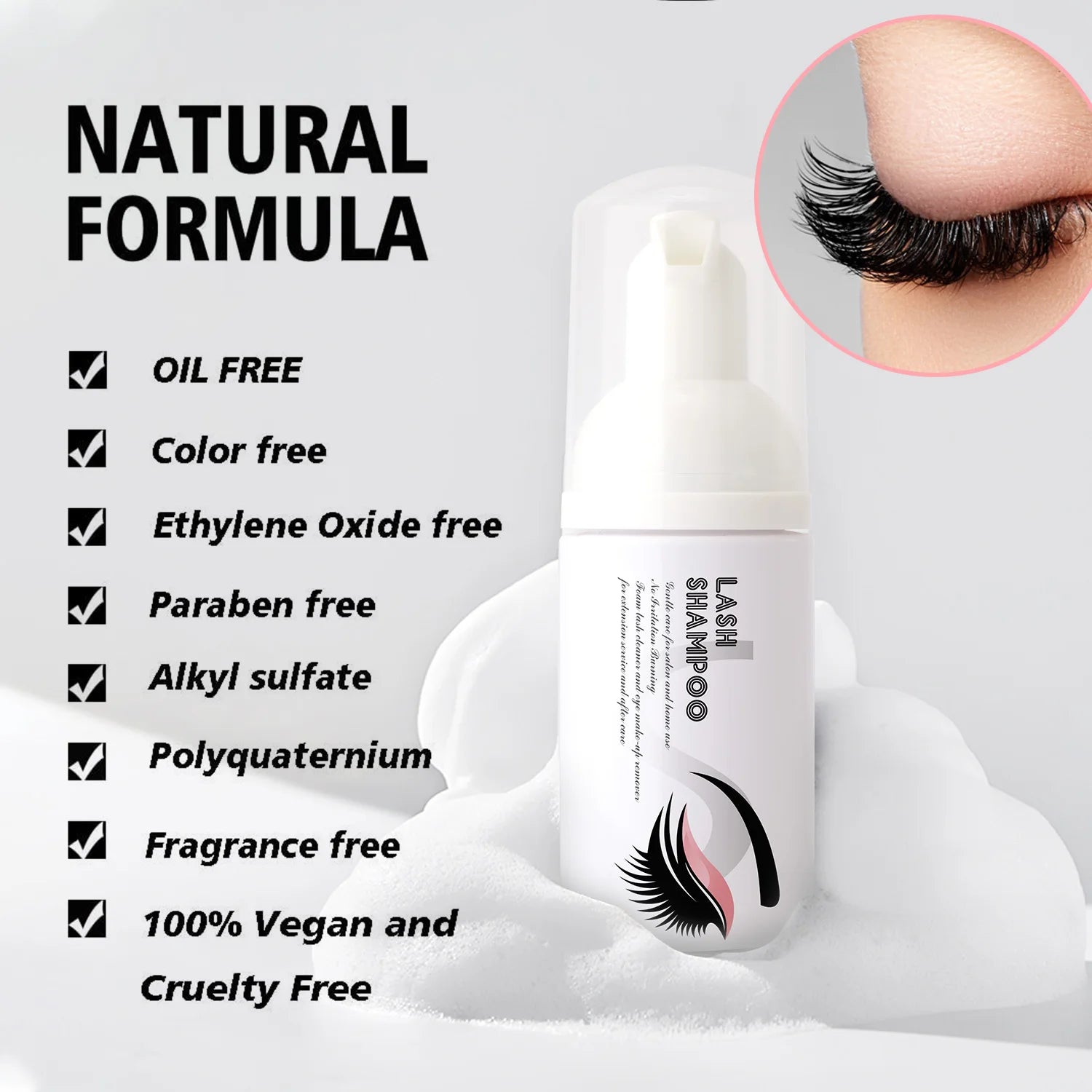 1/5PCS 30ml Eyelash Extension Shampoo Eyelid Foaming Cleanser Makeup Remover Glue Supplies for Professional & Home Use for Women Peaceful Pleasures Health and Wellness