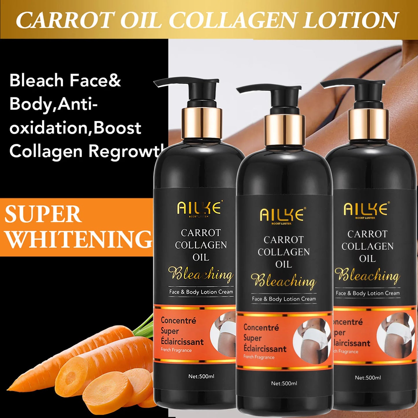 AILKE Brightening Body Lotion | Glutathione & Carrot Oil 500ml