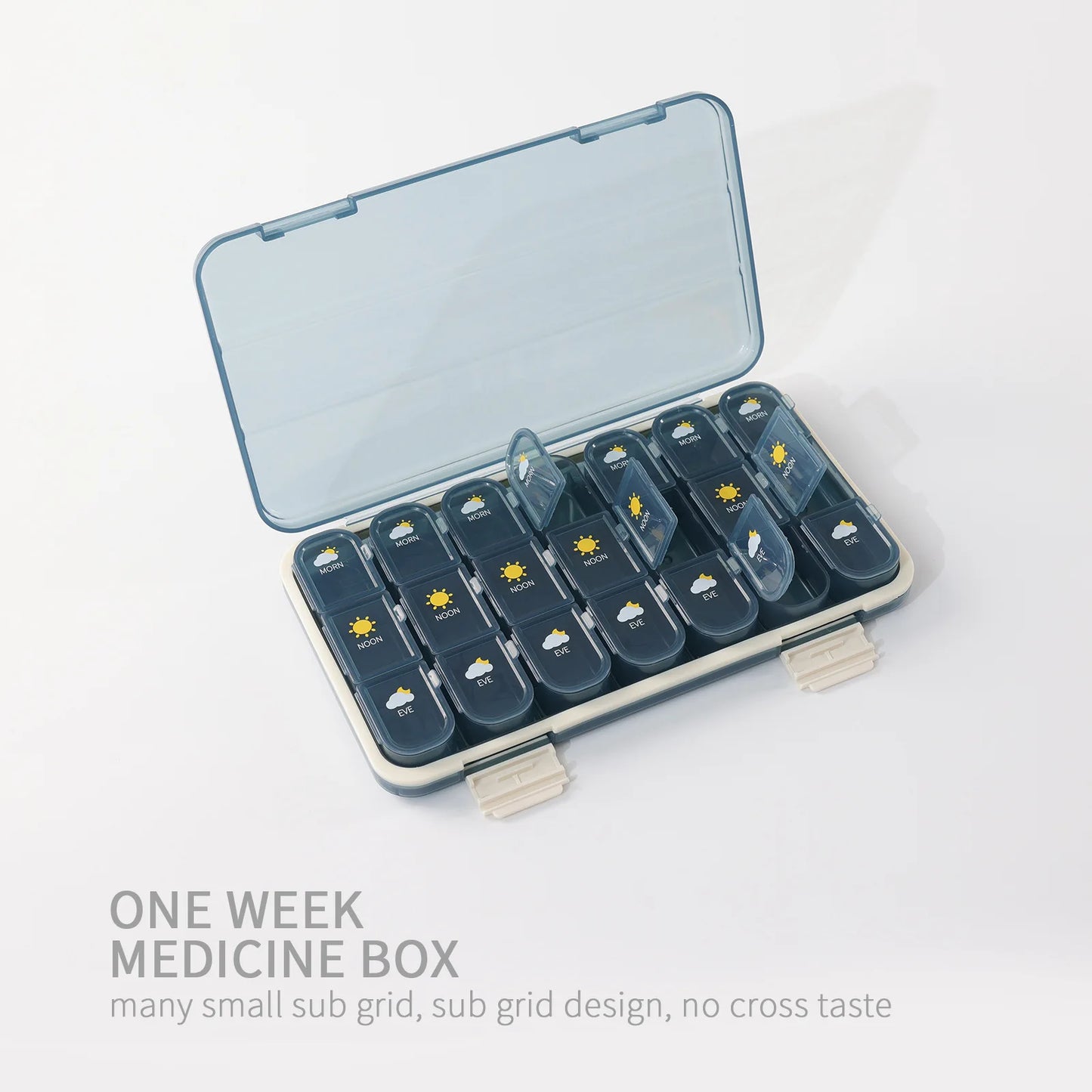Portable 21/28 Grids Weekly Pill Box Medicine Dispenser Tablet Organizer Storage Boxes 7 Days Compartment Pills Case Container Peaceful Pleasures Health and Wellness