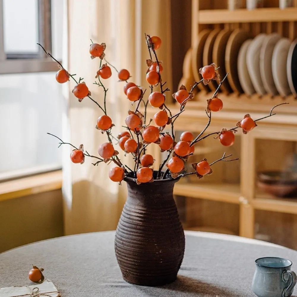 8-Head Artificial Persimmon Branch | Realistic Fake Fruit Décor