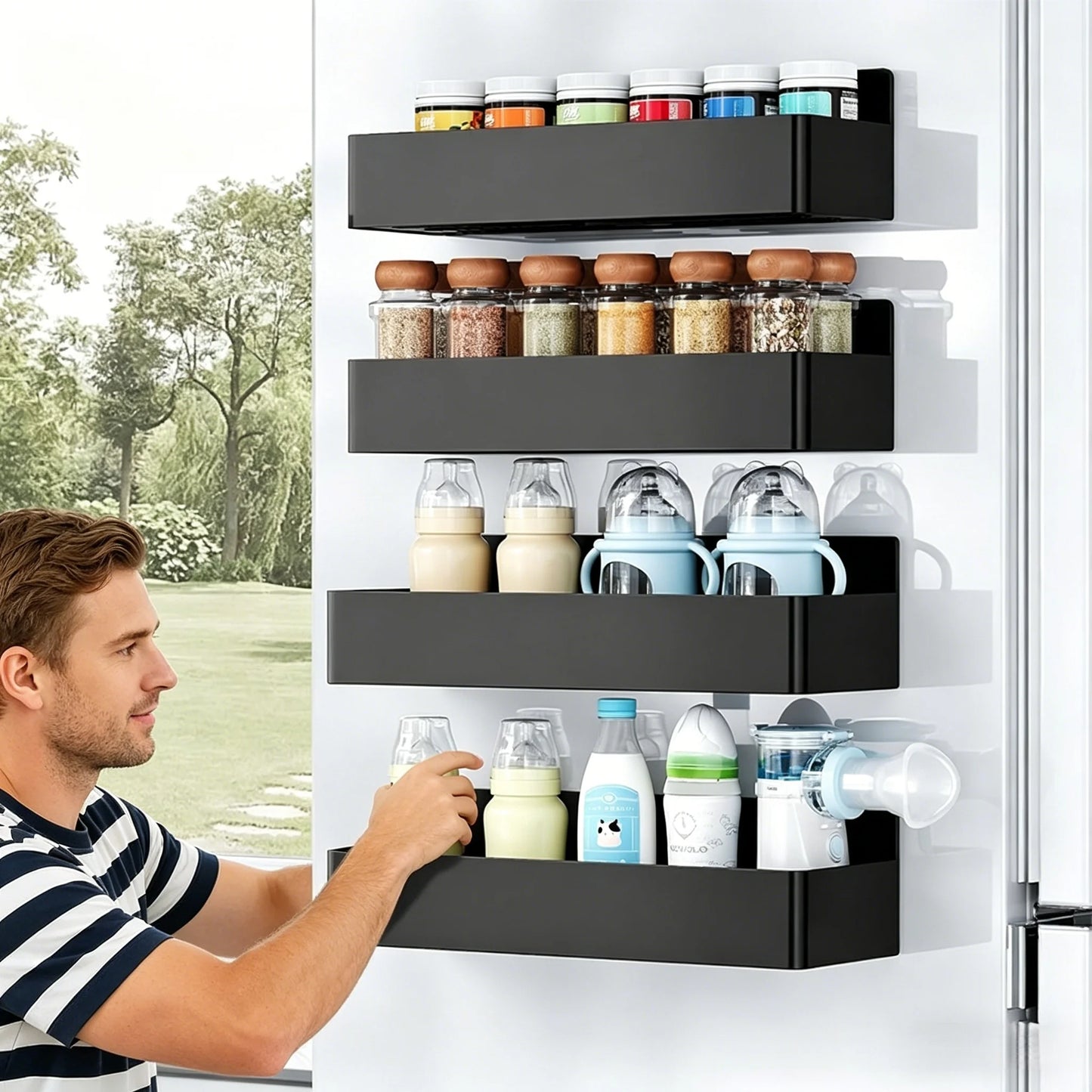2Pcs Magnetic Spice Rack for Refrigerator, Multipurpose Magnetic Shelf for Fridge for Kitchen and Bathroom Organization Peaceful Pleasures Health and Wellness