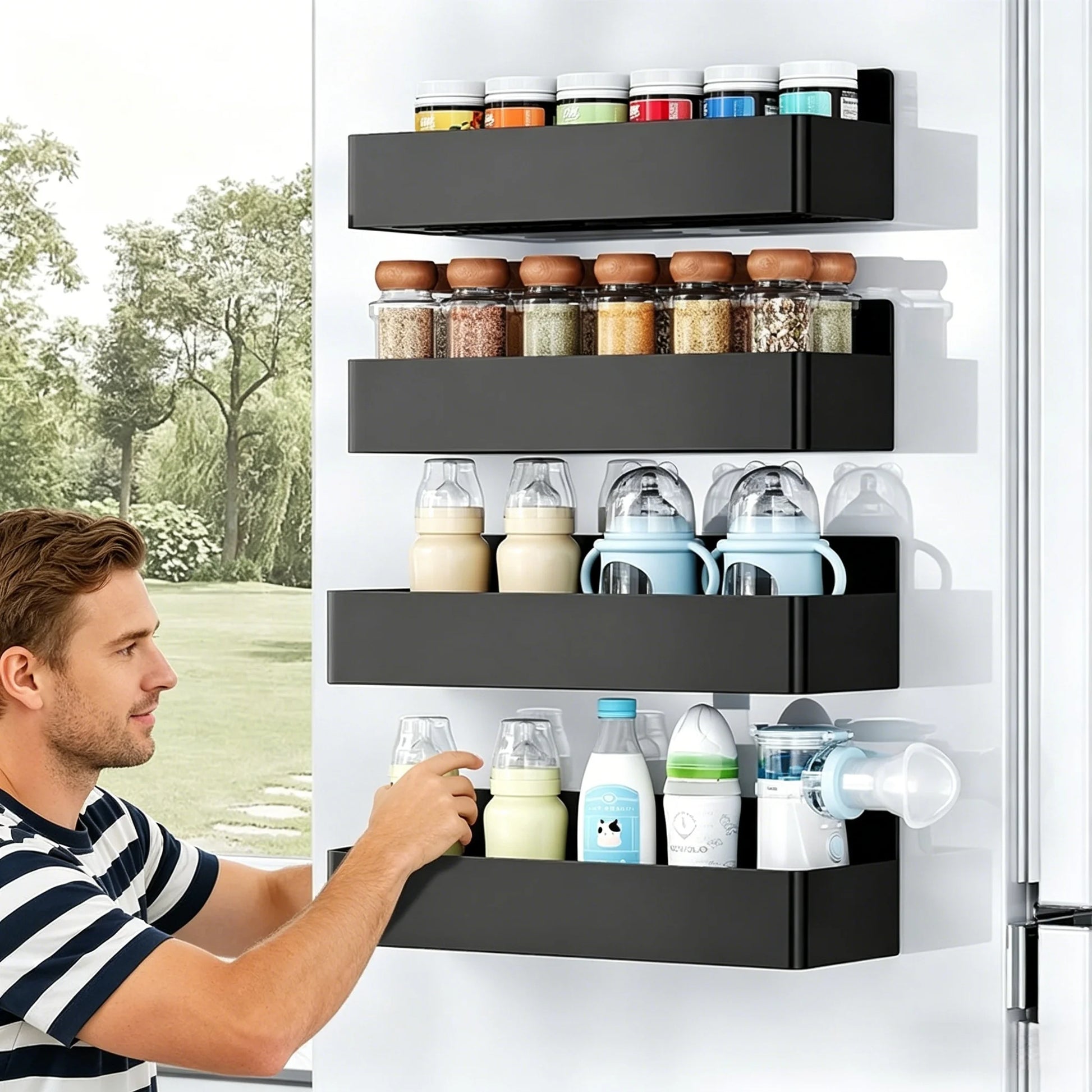 2Pcs Magnetic Spice Rack for Refrigerator, Multipurpose Magnetic Shelf for Fridge for Kitchen and Bathroom Organization Peaceful Pleasures Health and Wellness