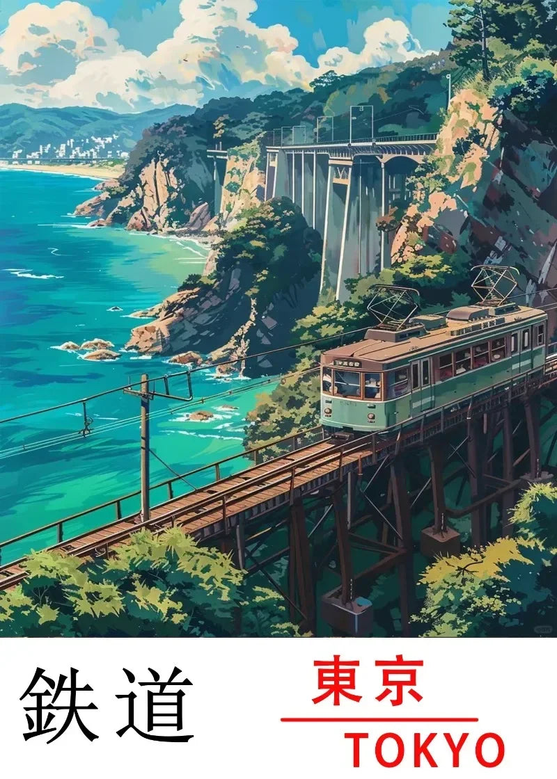 Tokyo Railway Canvas Wall Art | Japanese Train Landscape Print