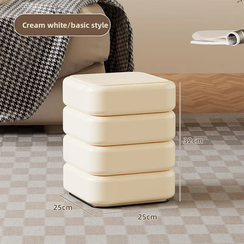 Cartoon Trash Bin with Lid Large Capacity Multi-Functional Mobile Wastebasket Modern Household Storage Organizer Wheels Peaceful Pleasures Health and Wellness White