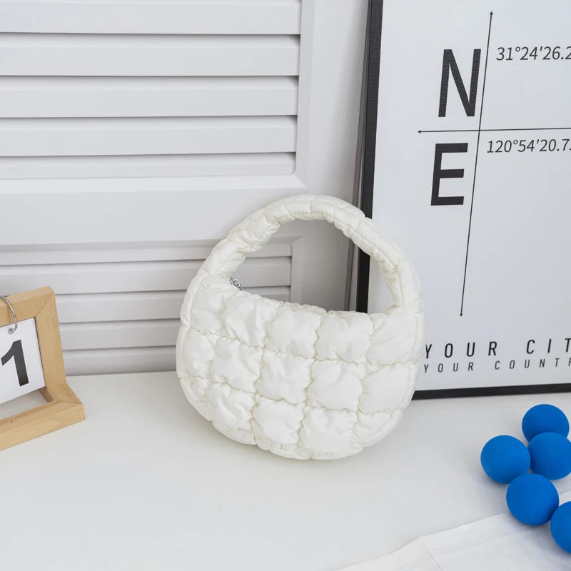 Mini Quilted Puffer Tote Bag | Circle Phone Purse & Key Pouch