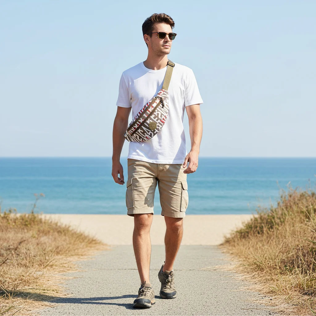 Unisex Crossbody Bag Lightweight Shoulder Waist Pack Outdoor Print Design Peaceful Pleasures Health and Wellness