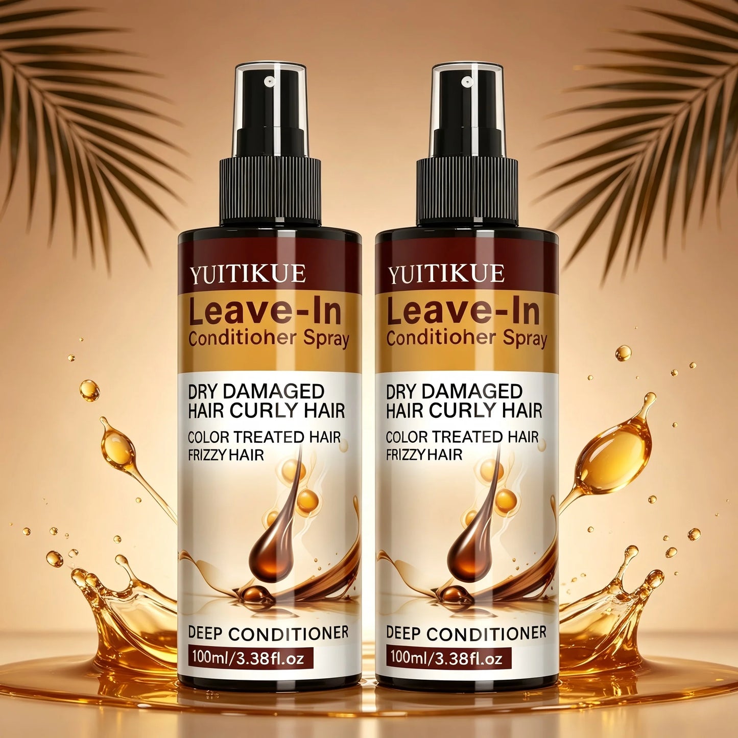 YUITIKUE Leave-In Conditioner Spray 100ml Deep Conditioner for Dry Damaged Curly Color Treated Frizzy Hair Peaceful Pleasures Health and Wellness 2pc