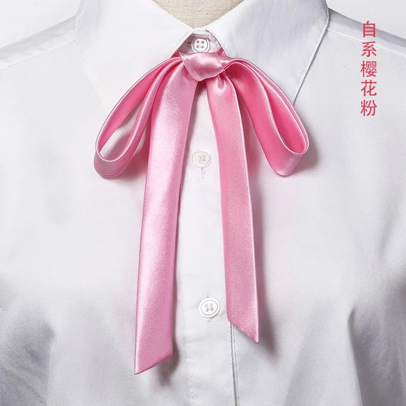 Korean Small Tie Bowtie College Style School Uniform Shirt Accessories Men's Women's Long Section Streamers Collars Flowers Peaceful Pleasures Health and Wellness Pink