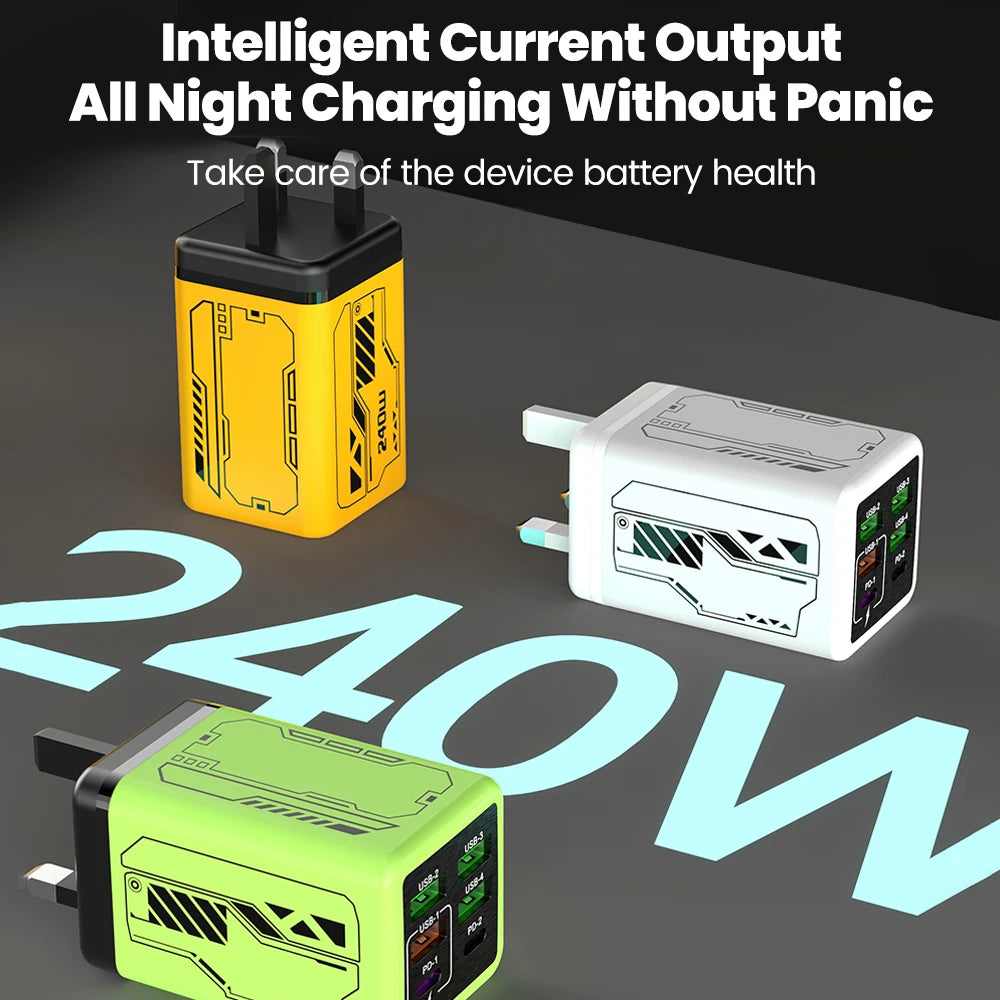 240W Multi Port Fast Charger 4U 2C PD3.0 USB3.0 Super Fast Charging Block with EU/UK/US Plug for iPhone Samsung Laptop Tablet Peaceful Pleasures Health and Wellness