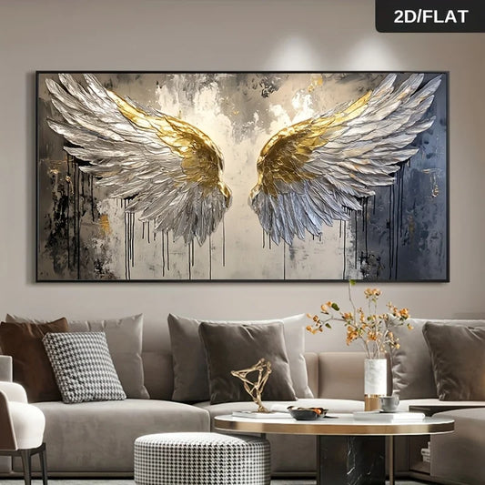 1pc Frameless Modern Abstract Golden Angel Wings Canvas Art Textured Metallic Golden Leaf & Dark Abstract Background Wall Decor Peaceful Pleasures Health and Wellness ZLH7174 40x80cm No Frame