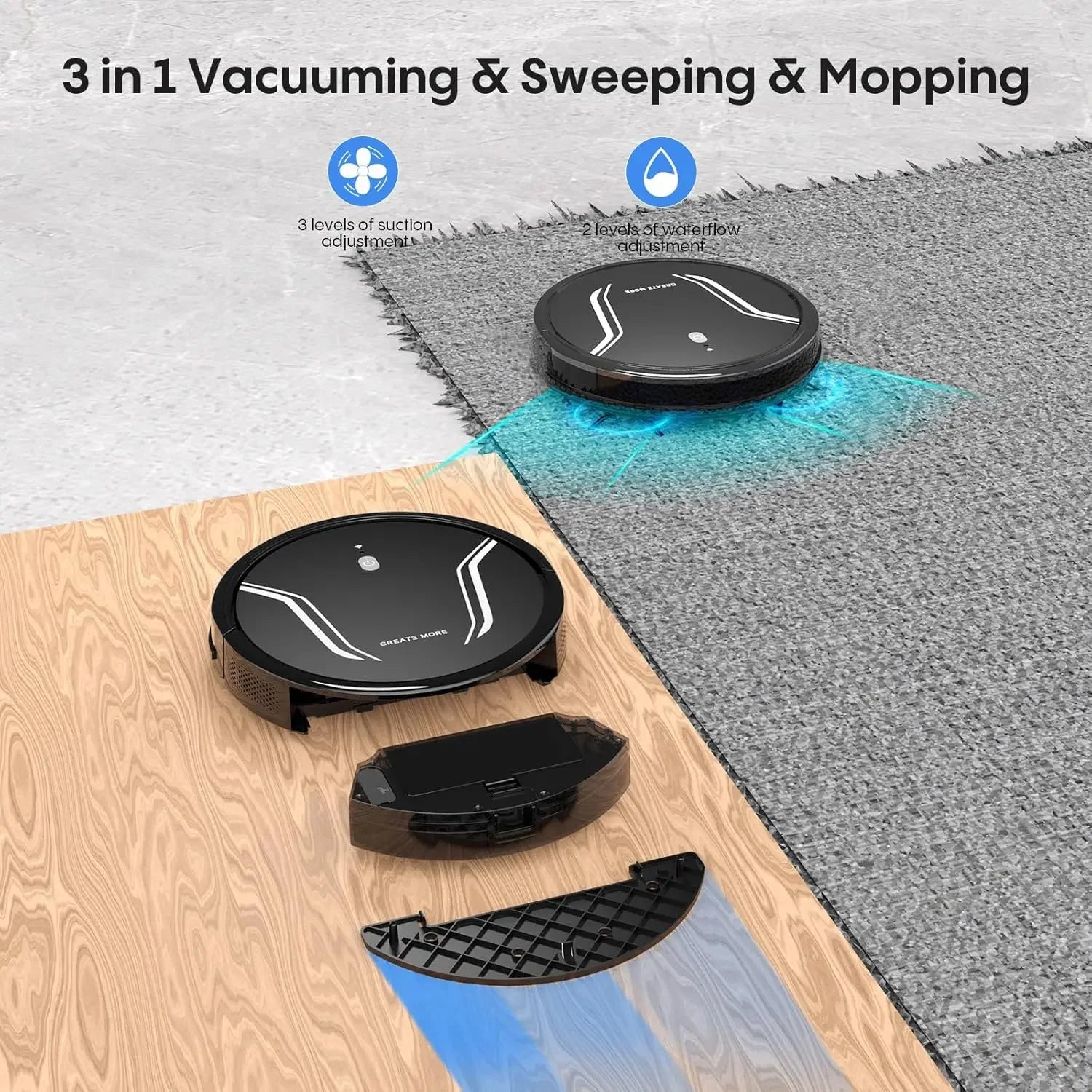 3-in-1 Robot Vacuum Mop Combo, 5000Pa Suction, Auto Recharge, App/WiFi/Voice Control for Hard Floors and Pet Hair Peaceful Pleasures Health and Wellness