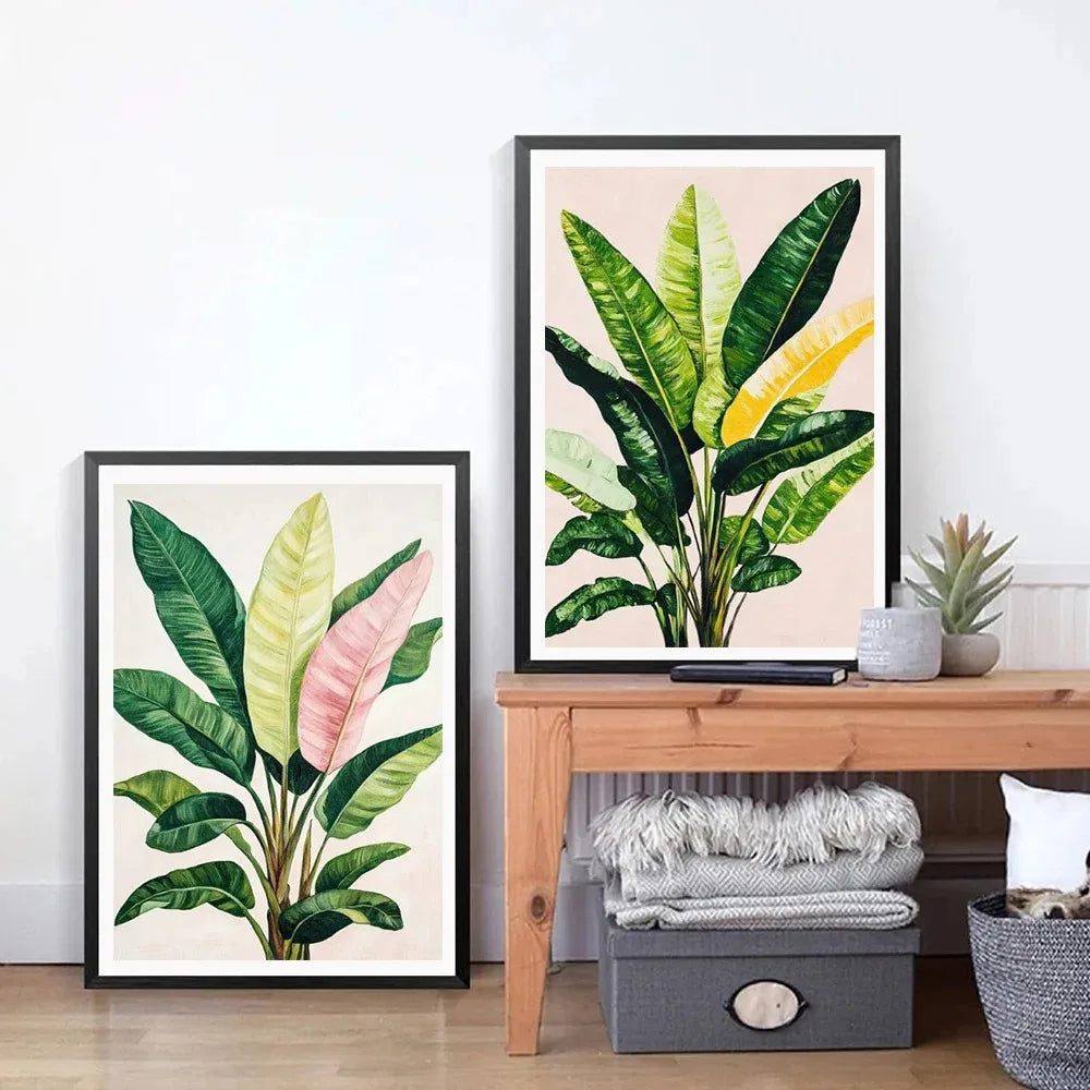 Tropical Plants Green Plants Golden Petals Aesthetic Posters Prints Modern Home Minimalist Style Decorative Art Canvas Painting Peaceful Pleasures Health and Wellness