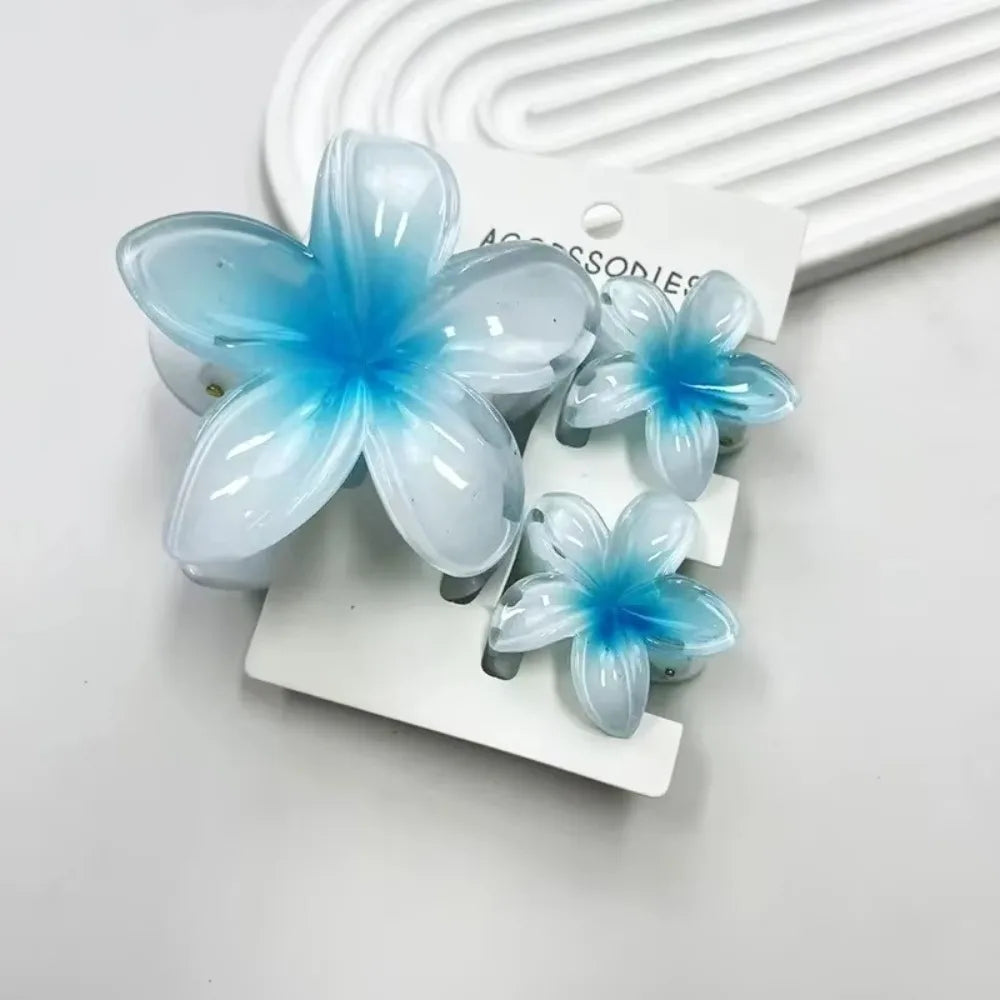 3-Pack Plumeria Flower Hair Claw Clips – Gradient Acrylic Set