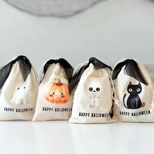 4-Pack Halloween Drawstring Treat Bags – Pumpkin, Cat & Skeleton Halloween Favor Bags Peaceful Pleasures Health and Wellness