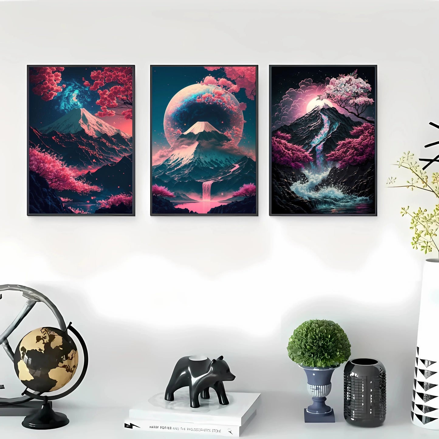 Landscape Canvas Painting Black And Red Posters Vintage Ink Art Wall Prints For Living Room Home 3pcs Frameless Japanese Natural Peaceful Pleasures Health and Wellness T80232-92 30x40cm Unframed