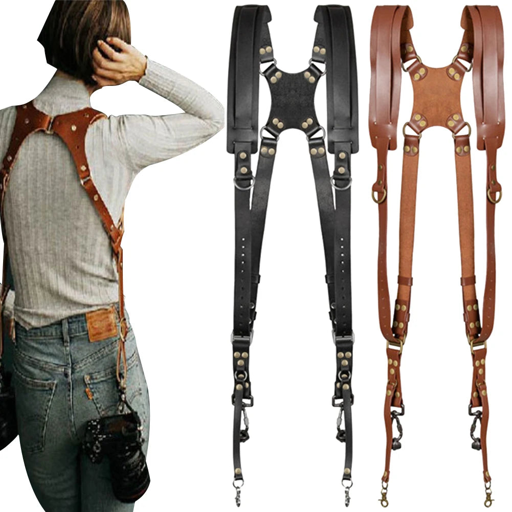 Universal Dual Camera Leather Strap Double Cameras Washable Harness Adjustable Carry Shoulder Straps For DSLR/SLR Cam Accessorie Peaceful Pleasures Health and Wellness