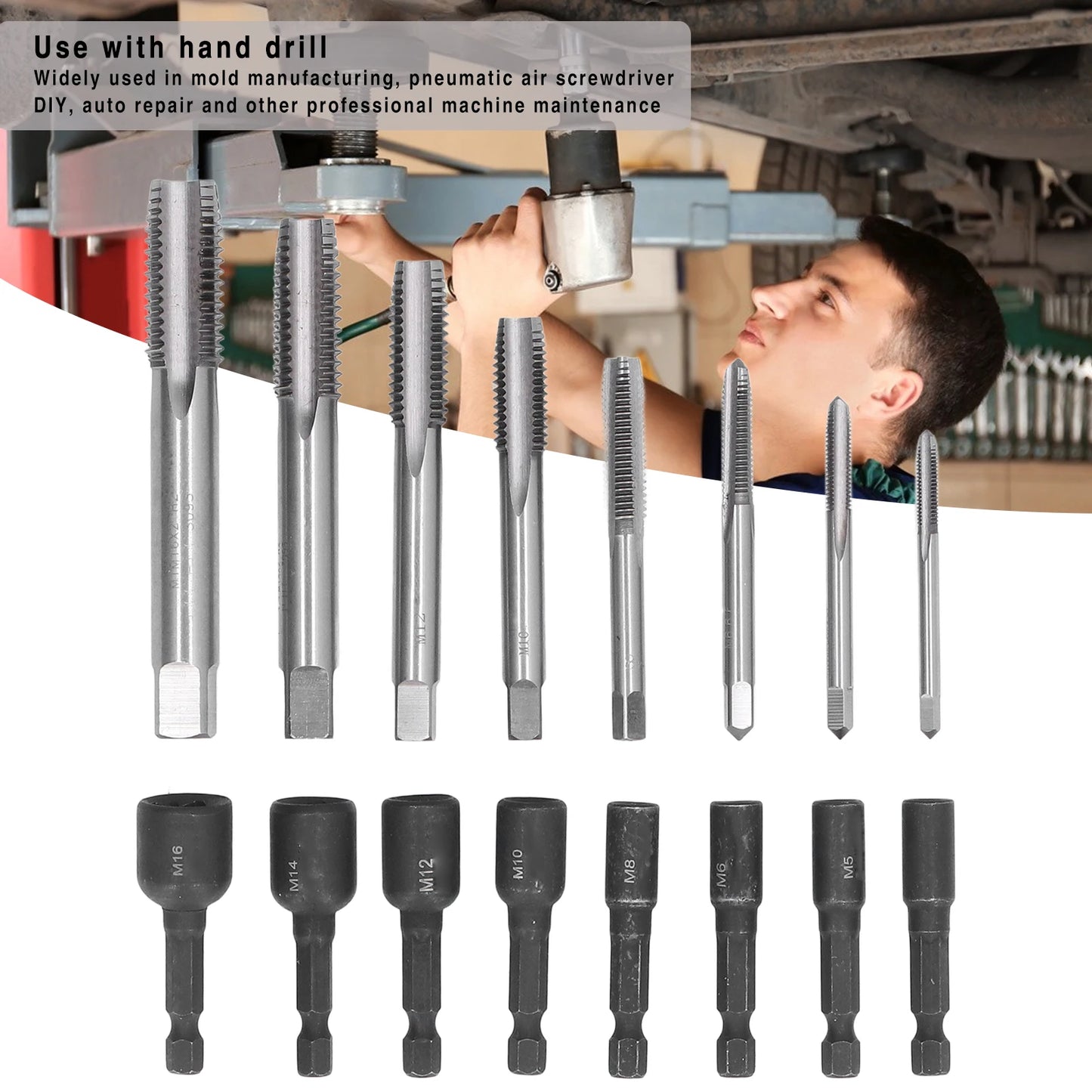 Tap Socket Set Machine Lengthened Tapping Chuck 1/4in Hex Shank Steel Hand Tools Tap Socket Set 1/4in Hex Shank Tap Socket Peaceful Pleasures Health and Wellness
