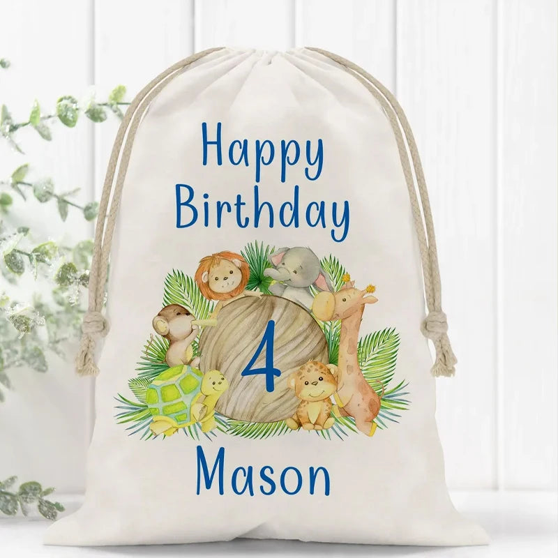 5-Pack Custom Safari Drawstring Bags – Kids Birthday Party Favors Party Favor Bags Peaceful Pleasures Health and Wellness