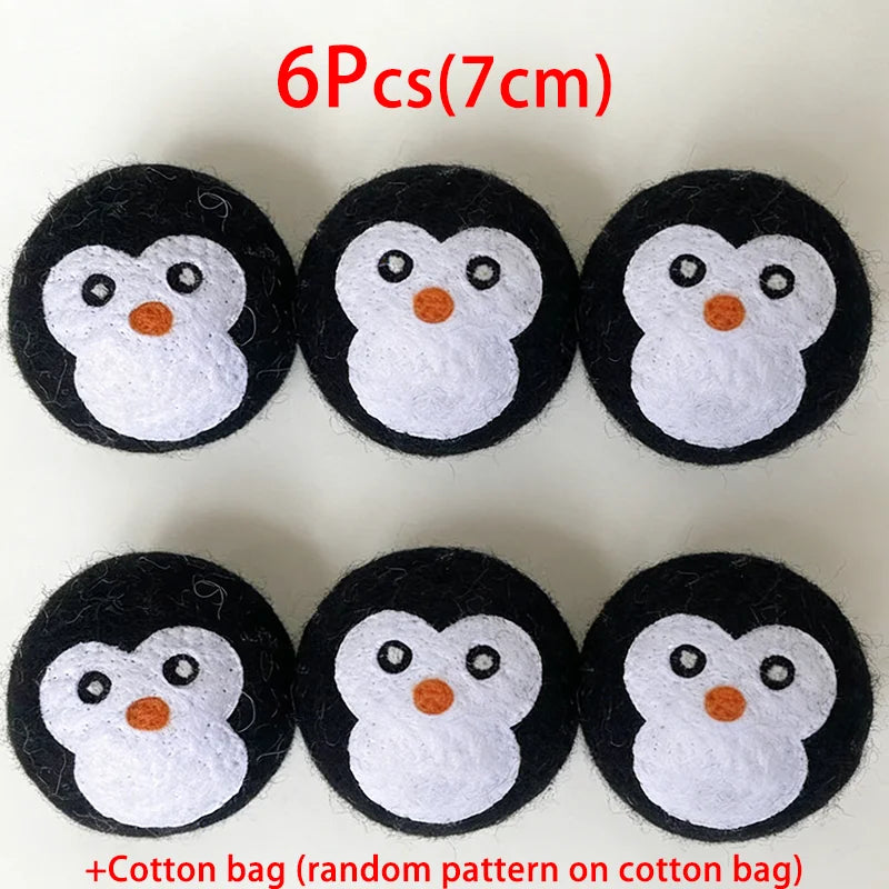 2/6Pcs XL size Reusable Wool Dryer Balls Clothes Softener Laundry Fleece Dryer Ball Kit Home Clothes Dryer Washing Machine Peaceful Pleasures Health and Wellness 6PCS Black Penguin
