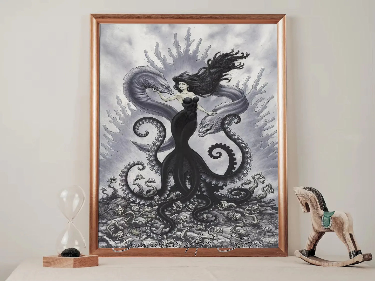 Witch Dark Goddess Black Magic Poster Canvas Printing Witch Black Cat Wall Art Decor Gothic Style Girls Room Bar Wall Decoration Peaceful Pleasures Health and Wellness ZLH5263 90x130cm No Frame