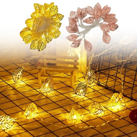Rose Gold 3D Metal Leaf LED String Lights | Battery Operated LED String Lights Oasis Select