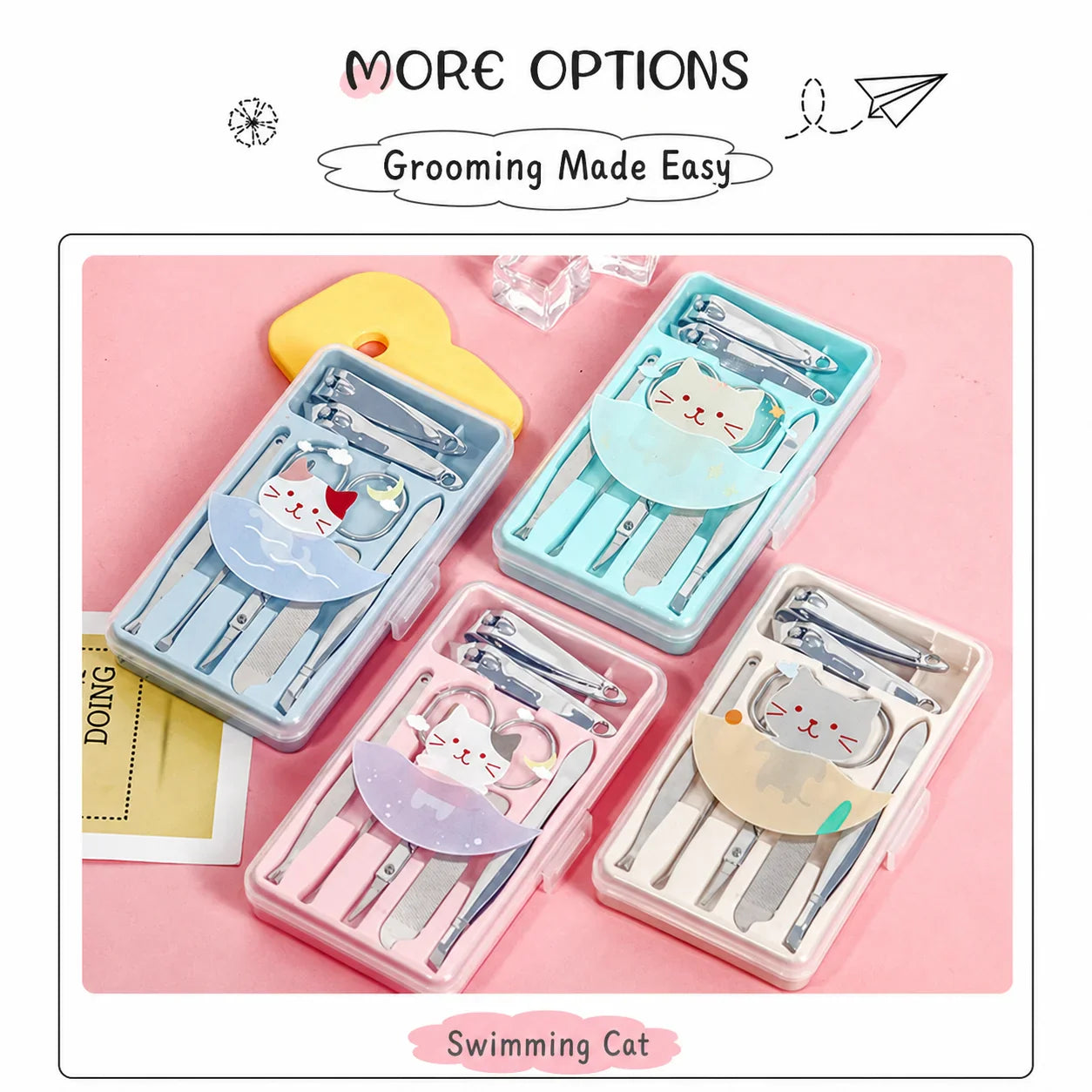 7-Piece Cute Cartoon Manicure Kit – Stainless Steel Nail Care Set